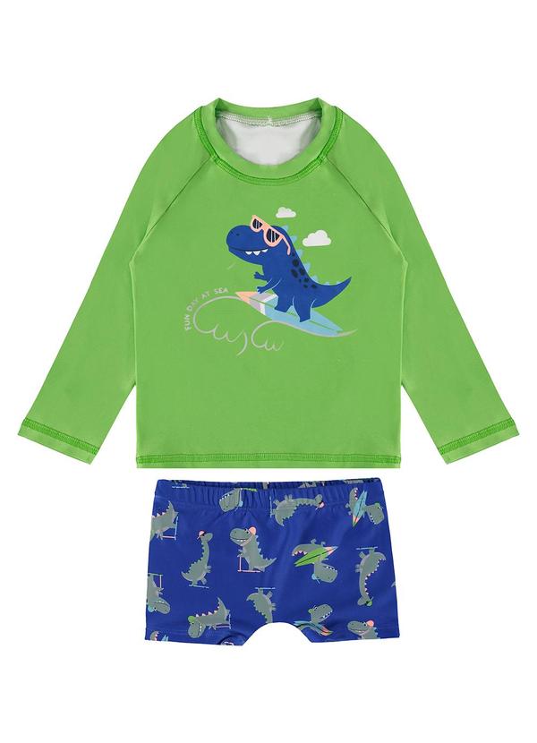 Malwee Kids - Conjunto Verde Dino Surfista Malha Uv50+ Menino