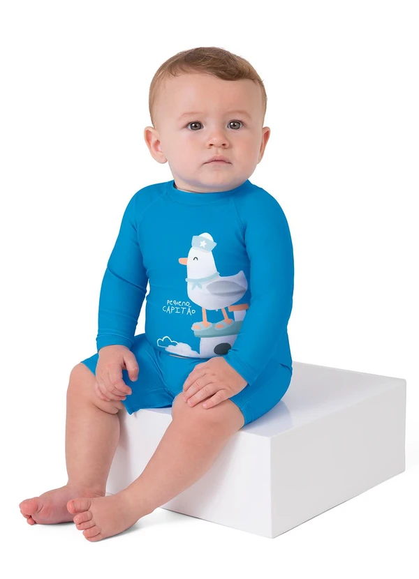 Malwee Kids - Macacão Gaivota Malha Uv50 Azul