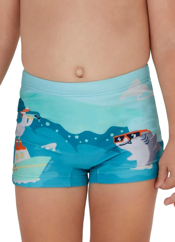 Malwee Kids - Sunga Boxer Tubarão Uv50 Azul