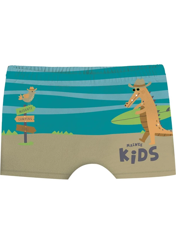 Malwee Kids - Sunga Verde Turquesa Boxer Malha Uv