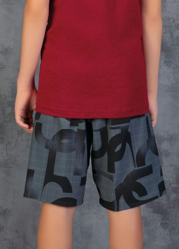 Nicoboco - Bermuda Juvenil Abstrata Chumbo com Bolsos 2