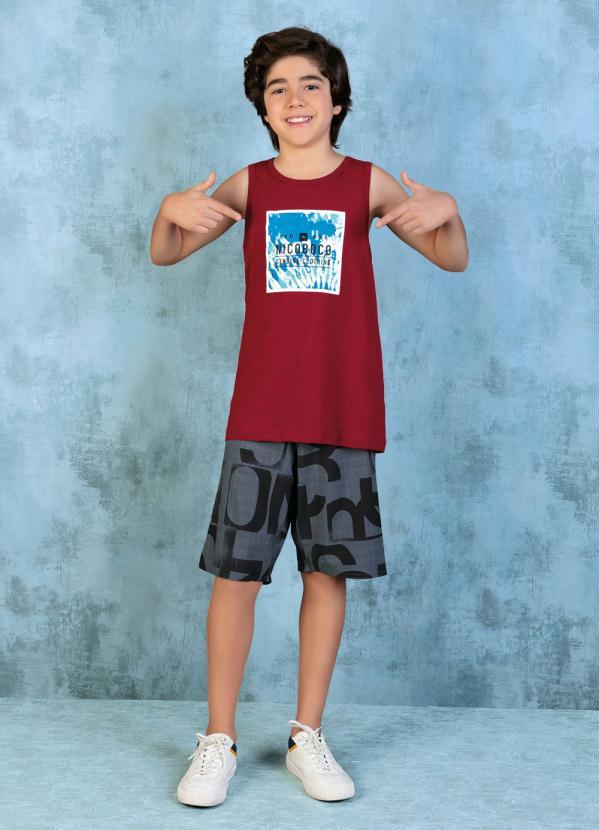 Nicoboco - Bermuda Juvenil Abstrata Chumbo com Bolsos 3