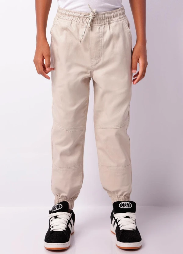 Torra - Calça Juvenil Sarja Jogger com Recortes Bege