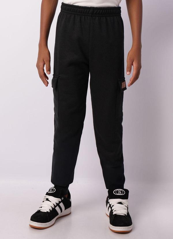 Torra - Calça Moletom Juvenil Bolso Cargo Preta