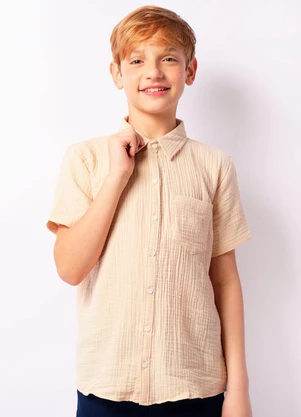 Torra - Camisa Juvenil Manga Curta Texturizada Bege - TORRA