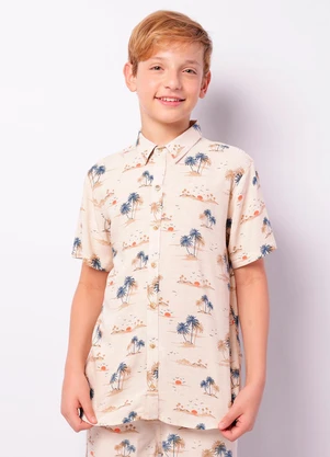 Torra - Camisa Juvenil Manga Curta Viscose Tropical Bege - TORRA