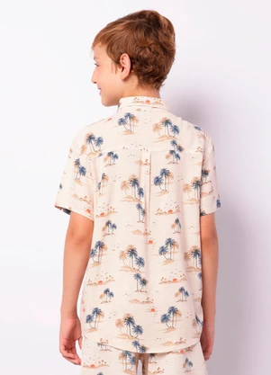 Torra - Camisa Juvenil Manga Curta Viscose Tropical Bege - TORRA