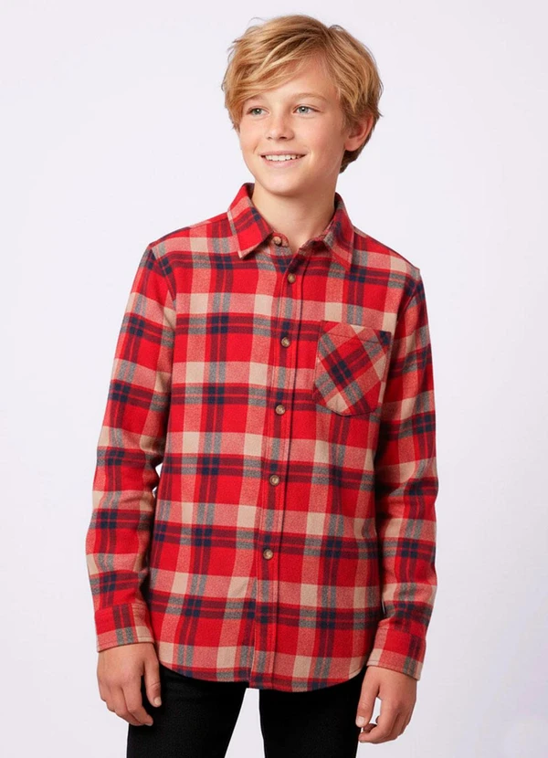 Torra - Camisa Xadrex Juvenil Manga Longa Vermelho