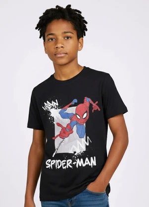 Torra - Camiseta Juvenil Algodão Homem Aranha Preta - TORRA