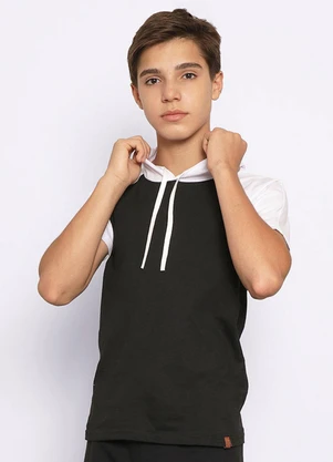 Torra - Camiseta Juvenil Manga Raglan com Capuz Preto - TORRA