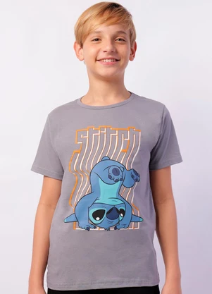 Torra - Camiseta Juvenil Stitch Manga Curta Cinza - TORRA