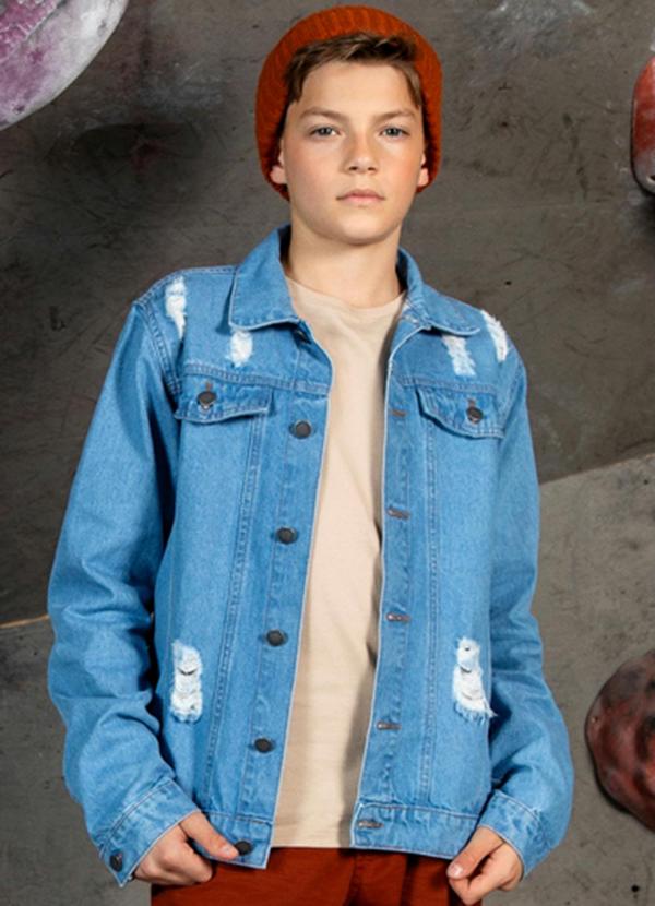 Lemon - Jaqueta Jeans Destroyed Teen Menino Azul