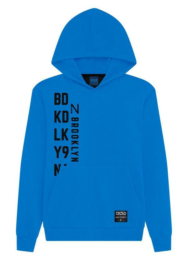 Ddk - Blusão com Capuz e Bolso em Moletom Azul