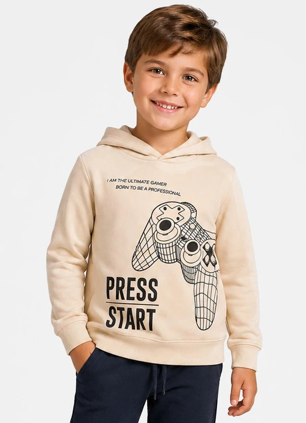 Select - Blusão com Capuz Infantil Masculino Estampa Bege
