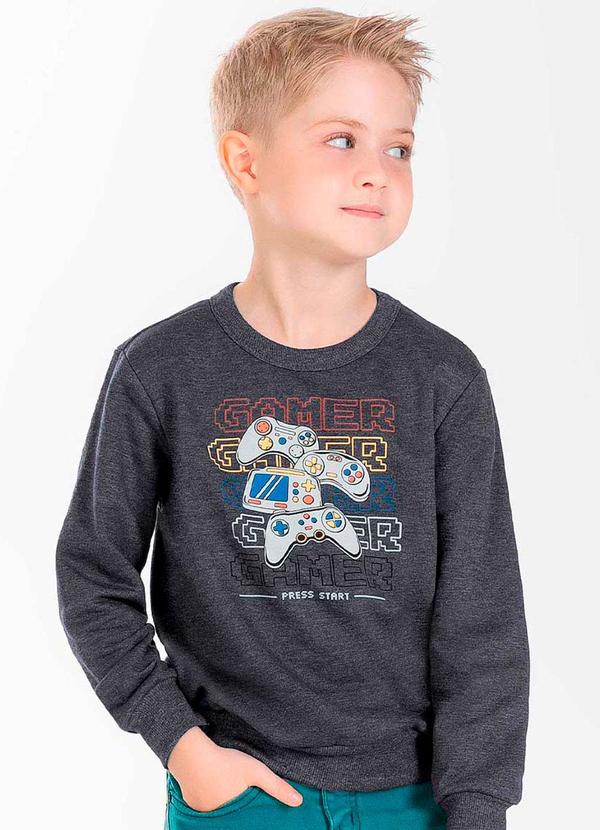 Cativa Kids - Blusão Estampado Masculino Infantil Cinza