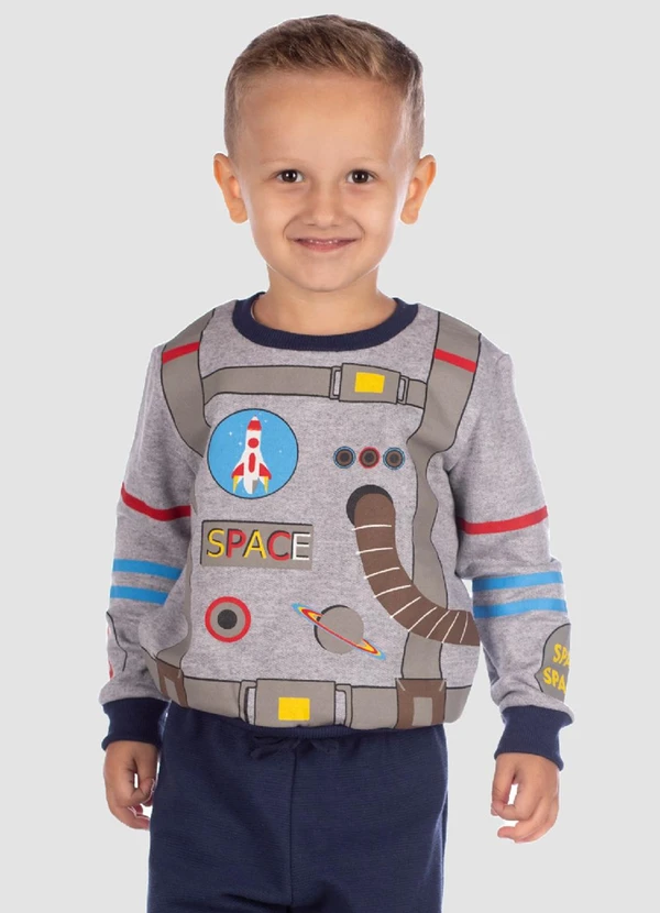 Turminha - Blusão Estampado Menino Cinza