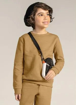 Brandili - Blusão Infantil Menino em Moletom Marrom - BRANDILI