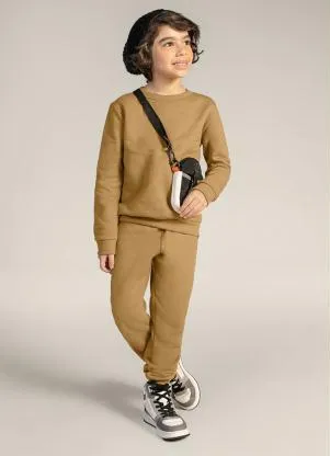 Brandili - Blusão Infantil Menino em Moletom Marrom - BRANDILI
