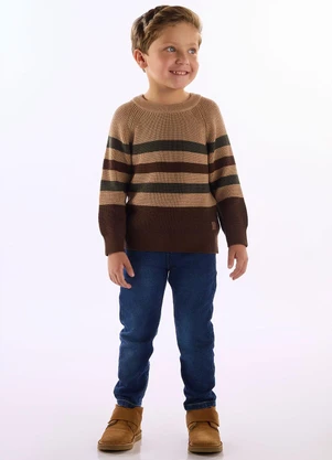Up Baby - Blusão Infantil Tricot Listrado Marrom - UP BABY