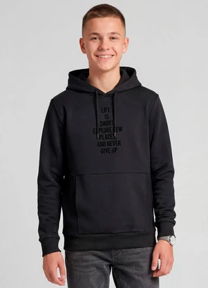 Minty - Blusão Moletom com Capuz e Bolsos Preto - MINTY