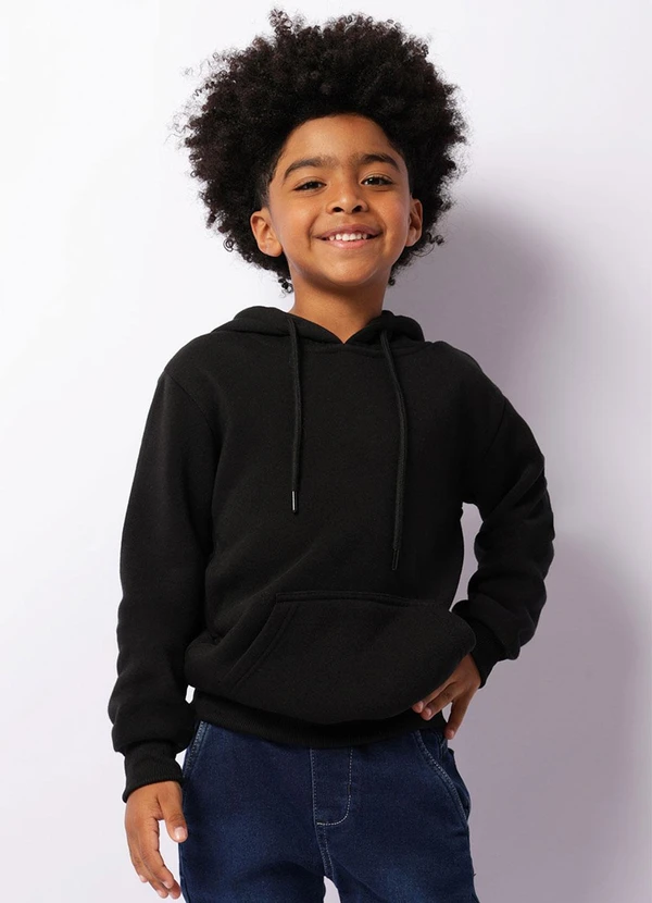 Torra - Blusão Moletom Infantil com Capuz Básico Preto