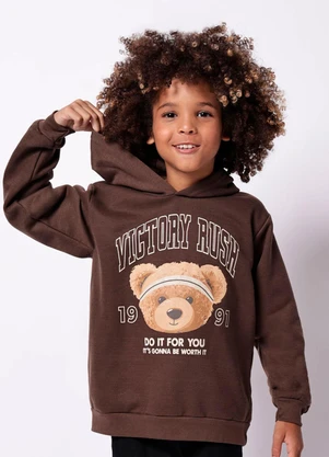 Torra - Blusão Moletom Infantil com Capuz Urso Marrom - TORRA