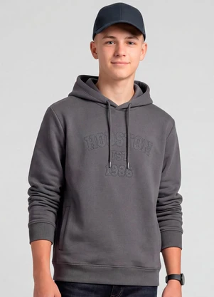 Minty - Blusão Piquet com Capuz e Bordado Cinza - MINTY