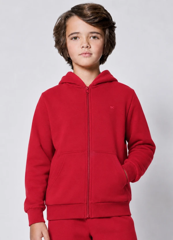 Abrange - Jaqueta Menino Felpada com Capuz Vermelho