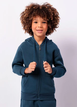 Torra - Jaqueta Moletom Infantil Peluciada Capuz Azul - TORRA