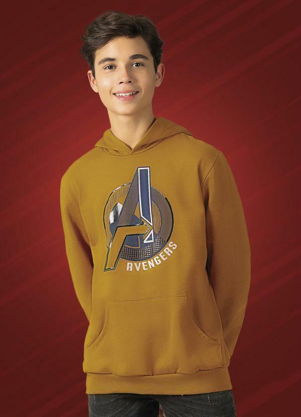 Marvel - Moletom Estampado Avengers com Capuz Laranja