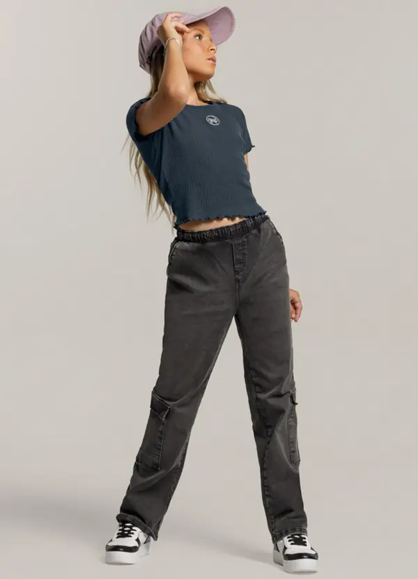 Young Class - Blusa Cropped Teen Menina Cinza 2