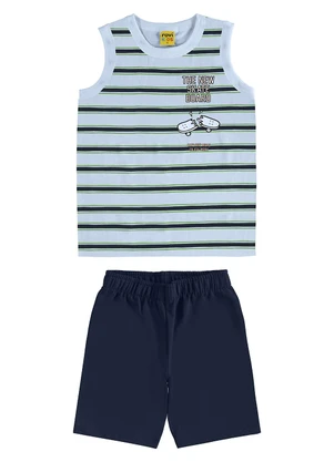 Rovi Kids - Conjunto Camiseta com Bermuda Meia Malha Azul - ROVI KIDS