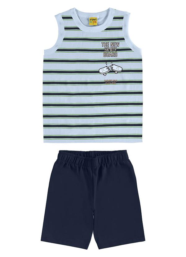 Rovi Kids - Conjunto Camiseta com Bermuda Meia Malha Azul