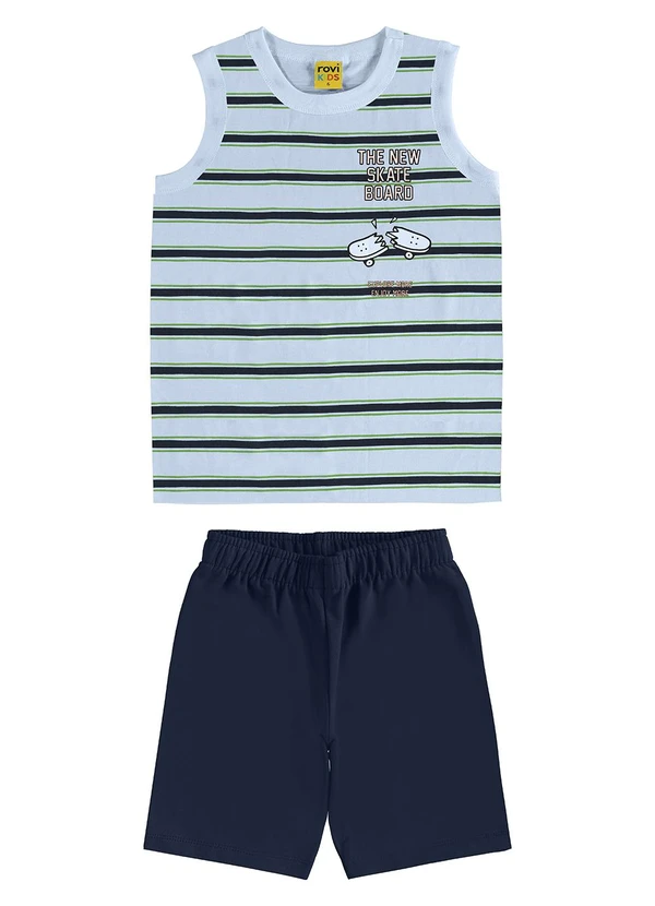 Rovi Kids - Conjunto Camiseta com Bermuda Meia Malha Azul