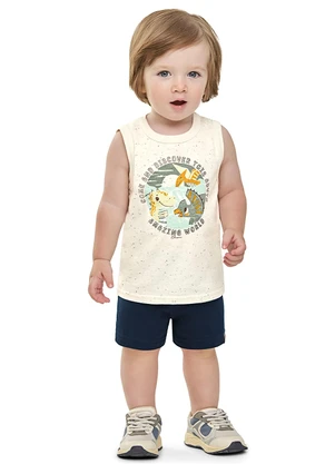Elian - Regata Bebê Menino Botonê Dino Bege - ELIAN