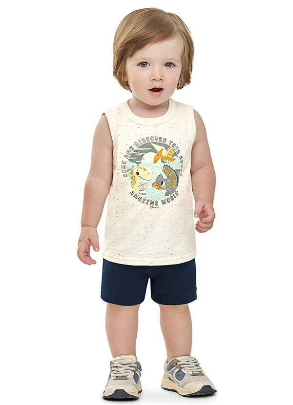 Elian - Regata Bebê Menino Botonê Dino Bege 2