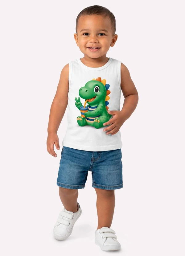 Kyly - Regata Infantil Menino Dinossauro Branco