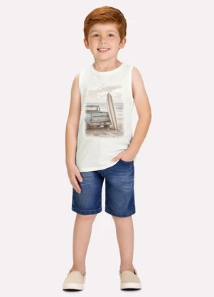 Milon - Regata Infantil Menino em Algodão Branco - MILON