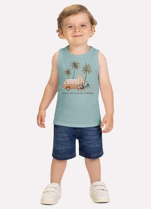 Milon - Regata Infantil Menino em Algodão Verde - MILON