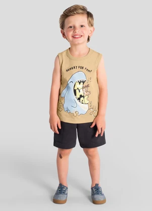 Brandili - Regata Infantil Menino em Meia Malha Bege - BRANDILI