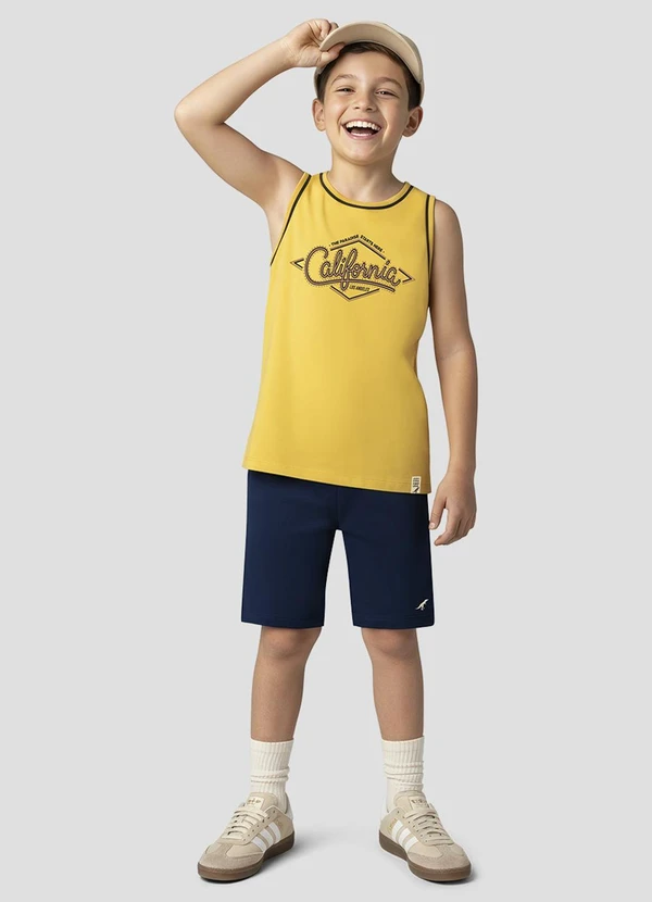 Reirex - Regata Menino Meia Malha Estampada Amarelo