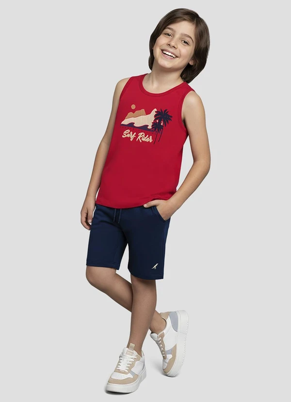 Reirex - Regata Menino Meia Malha Estampada Vermelho