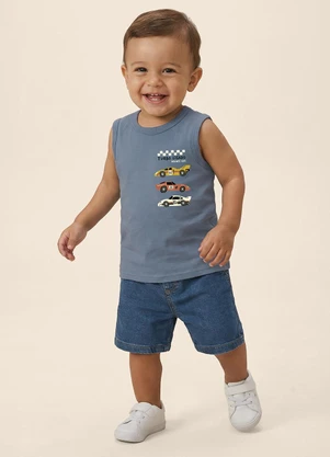 Malwee Kids - Regata Turbo Ligado em Puff Azul Pastel - MALWEE KIDS