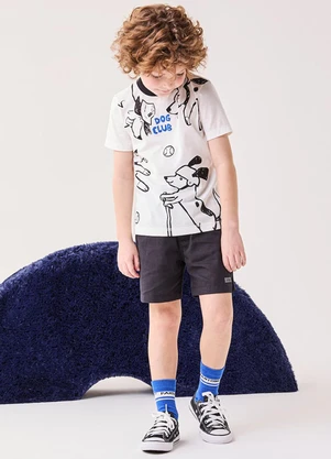 Bimbi - Bermuda Infantil Menino Preta com Cadarço Preto - BIMBI
