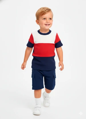 Lik Boys - Camisa Mc com Recortes e Short Azul - LIK BOYS