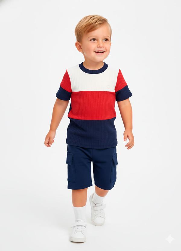 Lik Boys - Camisa Mc com Recortes e Short Azul