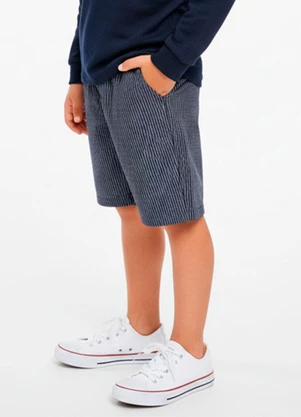 Lik Boys - Short com Bolsos Faca em Malha Jacquard Azul - LIK BOYS