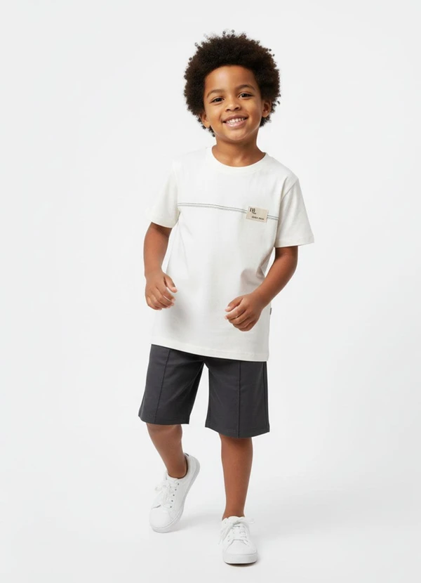 Lik Boys - Short com Nervura em Sarja Preto 2