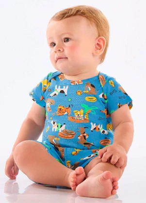 Up Baby - Short para Bebê Menino em Suedine Azul - UP BABY