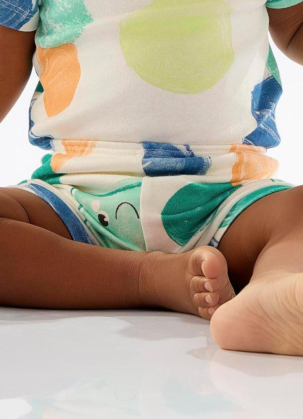Up Baby - Shorts para Bebê Menino em Suedine Bege